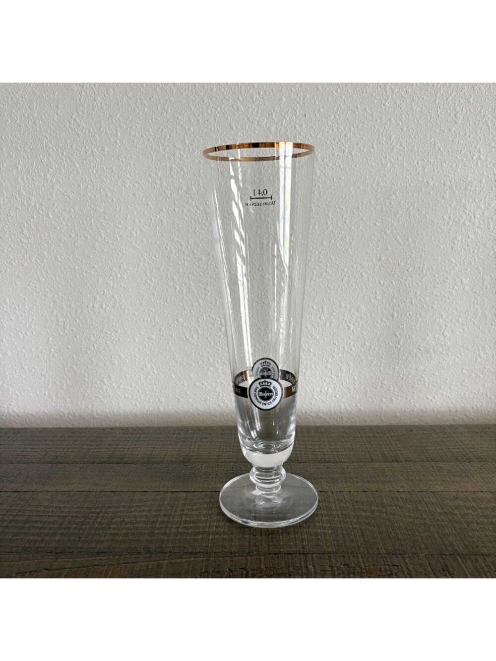 Warsteiner Tall Beer Pilsner Glass Gold Rim 0.4L Footed Fluted Barware